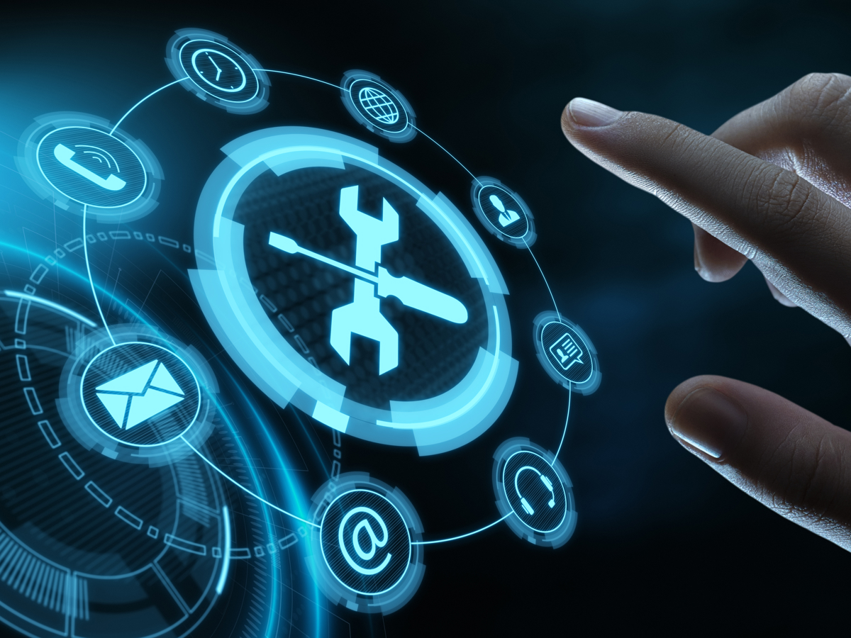 An illustrated interface for contacting technical support for IoT in smart cities.